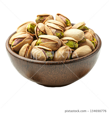 Bowl of pistachios nuts isolated on white background 134698776