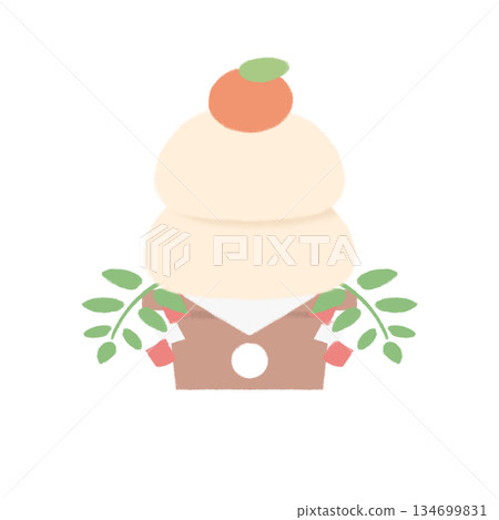 Hand-drawn illustration of Kagami mochi. New Year's material for Kagami mochi illustration. Hand-drawn illustration of Kagami mochi. New Year's material for Kagami mochi illustration. 134699831