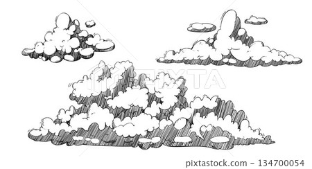 Vintage cloud sketch set in hand drawn line style Vintage cloud sketch set in hand drawn line style 134700054