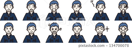 Illustrations of workers with various expressions in navy blue uniforms 134700078