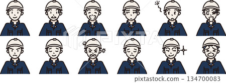插圖描繪了表情各異、戴著安全帽、身穿海軍制服的工人。 插圖描繪了表情各異、戴著安全帽、身穿海軍制服的工人。 134700083