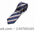 Classic Striped Necktie with Tie Clip on White Background 134700105