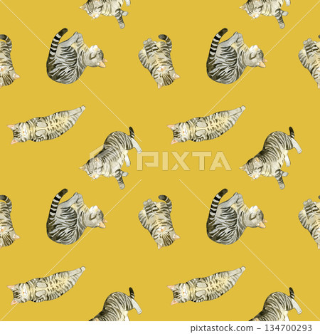 Tabby Pattern Circular Cute tabby cat seamless pattern. Hand-drawn... - Stock Illustration ...