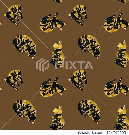 可愛的薩比貓無縫圖案。手繪水彩插畫背景素材,適用於動物和寵物。 可愛的薩比貓無縫圖案。手繪水彩插畫背景素材,適用於動物和寵物。 134700305