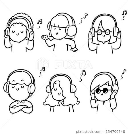 vector set of people listening music vector set of people listening music 134700348