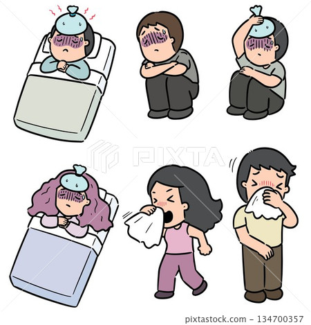 vector set of sick people 134700357