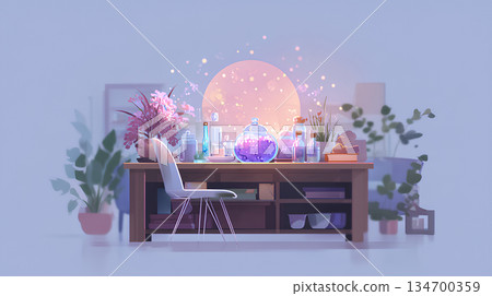Fantasy Alchemy Work Desk Fantasy Interior Background 134700359