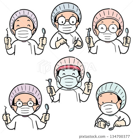 vector set of dentist 134700377