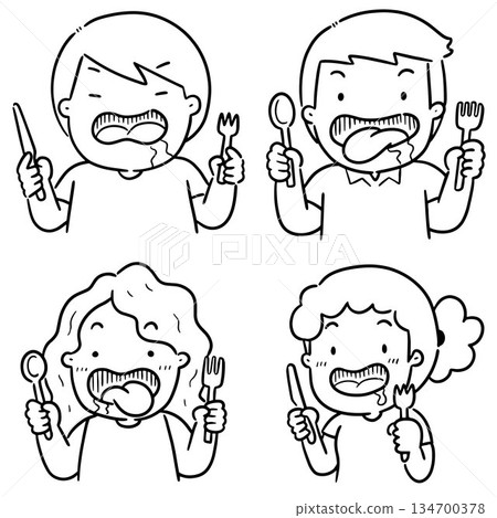 vector set of hungry people vector set of hungry people 134700378