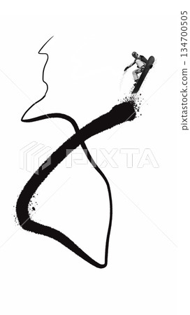 Modern black and white graphic artwork with snowboarder in air. Modern black and white graphic artwork with snowboarder in air. 134700505