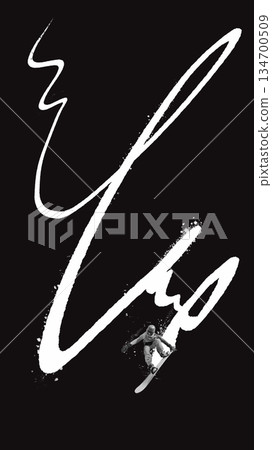 High contrast black and white design artwork of snowboarder jump. High contrast black and white design artwork of snowboarder jump. 134700509