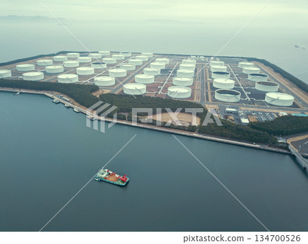 Aerial view of the Shibushi National Petroleum Stockpiling Base in Higashikushira Town, Kagoshima Prefecture 134700526