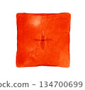 Red (vermilion) cushion hand-drawn watercolor illustration 134700699