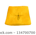 Yellow (mustard color) cushion hand-drawn watercolor illustration 134700700