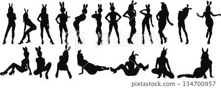 Bunny girl silhouette illustration set 134700957