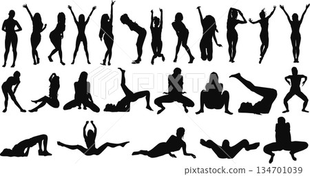 Posing female silhouette illustration set Posing female silhouette illustration set 134701039