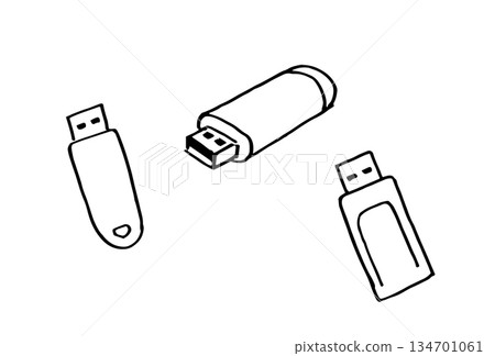 Memory USB stick hand drawn doodle 134701061