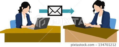 一位女商人正在辦公室工作的插圖 134701212