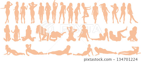 Posing female silhouette illustration set 134701224