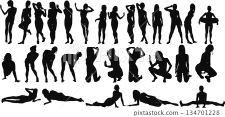 女性剪影插畫套裝 女性剪影插畫套裝 134701228