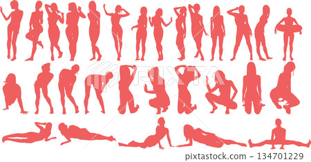 女性剪影插畫套裝 女性剪影插畫套裝 134701229