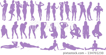 女性剪影插畫套裝 女性剪影插畫套裝 134701230