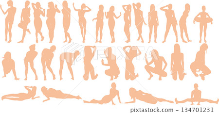 女性剪影插畫套裝 女性剪影插畫套裝 134701231