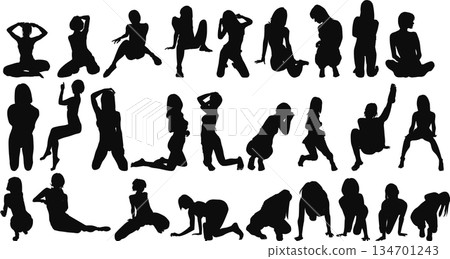 Posing female silhouette illustration set Posing female silhouette illustration set 134701243