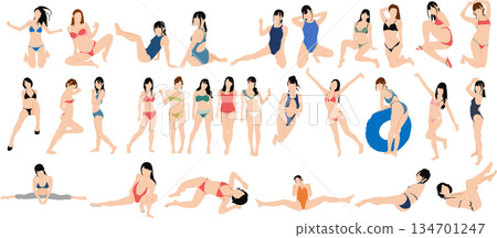 女性剪影插畫套裝 134701247
