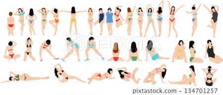 女性剪影插畫套裝 女性剪影插畫套裝 134701257