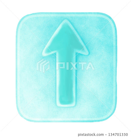 水彩風格的向上箭頭按鈕圖標，圓角方形，藍色，用於向上移動或導航，透明背景 134701330