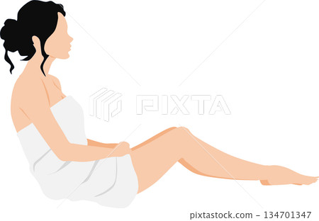 一幅描繪裹著浴巾的女子正在洗澡的插圖 134701347