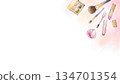 Makeup tools on pink background and white background 134701354