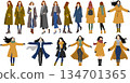 Illustration of a woman wearing a coat 134701365