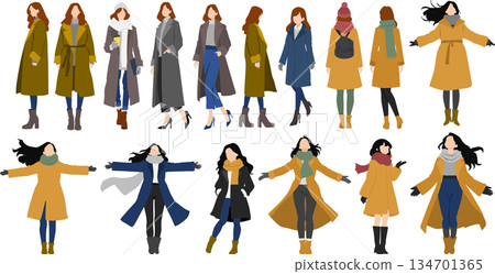 Illustration of a woman wearing a coat 134701365