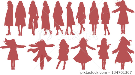 Illustration of a woman wearing a coat 134701367