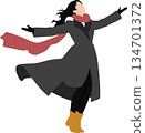 Illustration of a woman wearing a coat 134701372