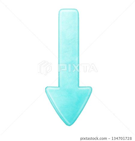 水彩風格的向下箭頭插圖。簡潔的藍色箭頭。可用於引導視線和滾動操作。背景。 134701728