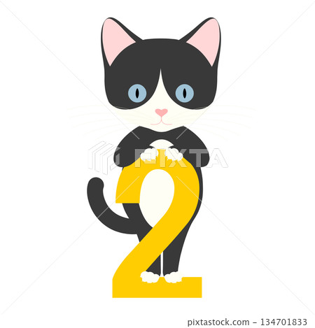 貓咪日_一隻貓爬上數字“2” 貓咪日_一隻貓爬上數字“2” 134701833