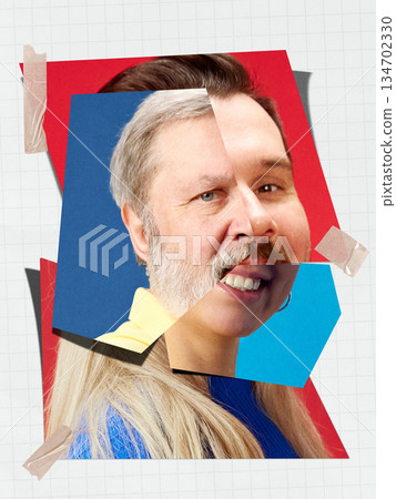Creative portrait collage artwork with age contrast and personal identity. Creative portrait collage artwork with age contrast and personal identity. 134702330