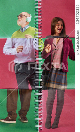 Abstract lifestyle portraits segmentation visualizing work life balance contrast. Abstract lifestyle portraits segmentation visualizing work life balance contrast. 134702333