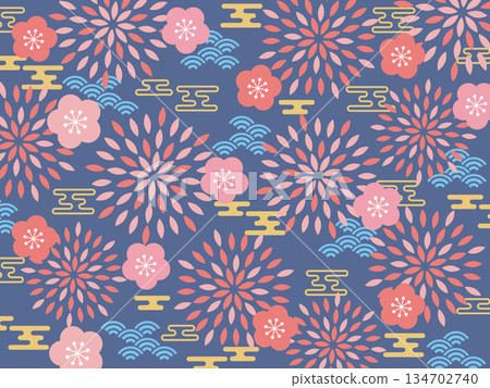 復古流行新年背景 海軍藍 134702740