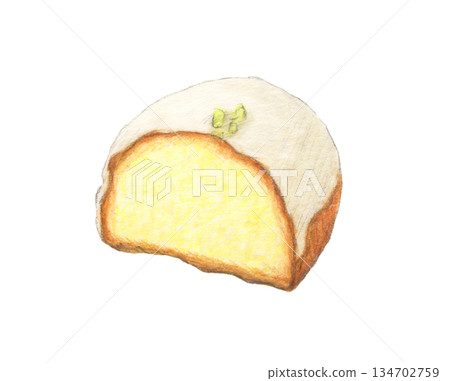 Half a lemon cake watercolor pencil illustration 134702759