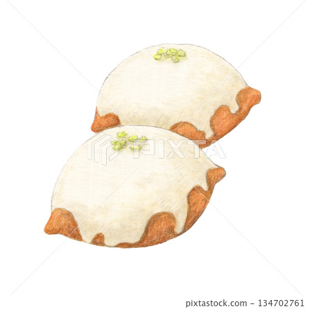 Two lemon cakes - watercolor pencil illustration Two lemon cakes - watercolor pencil illustration 134702761
