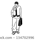Man with a bag line drawing vector 134702996