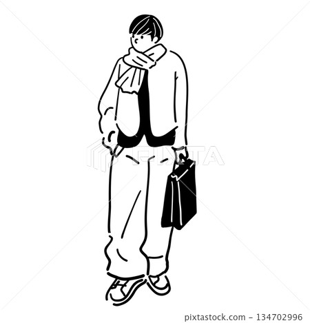Man with a bag line drawing vector Man with a bag line drawing vector 134702996