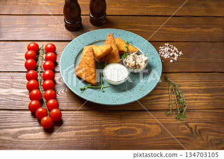 Fried Potatoes with Dipping Sauces Fried Potatoes with Dipping Sauces 134703105