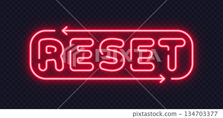 Red neon reset sign with arrows, created for interface elements and restart concepts. Dynamic glow suggests refresh and new beginning instantly. Red neon reset sign with arrows, created for interface elements and restart concepts. Dynamic glow suggests refresh and new beginning instantly. 134703377