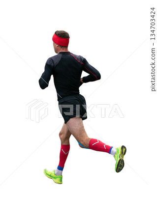 Athlete in compression socks running marathon Athlete in compression socks running marathon 134703424
