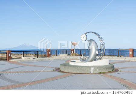 Esandomari Fishing Port Park at Cape Noshappu in Wakkanai, Hokkaido, with Rishiri Island in the background 134703493